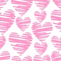 Hand written pink hearts pattern Seamless vector grunge romantic background valentine\'s day pattern